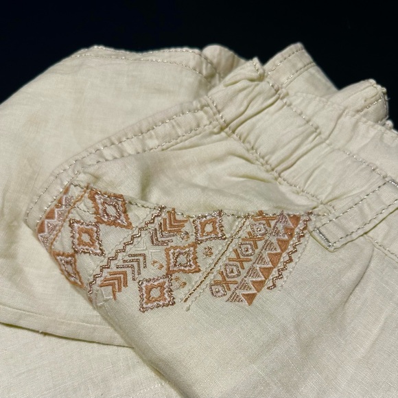 GUC Miss Me Jeans Cream 100% Linen Embroidered Drawstring Wide Leg Size Medium - Picture 4 of 9